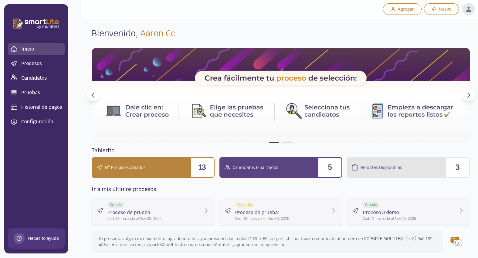 Dashboard de SmartEvaluation Lite mostrando gestión de evaluaciones